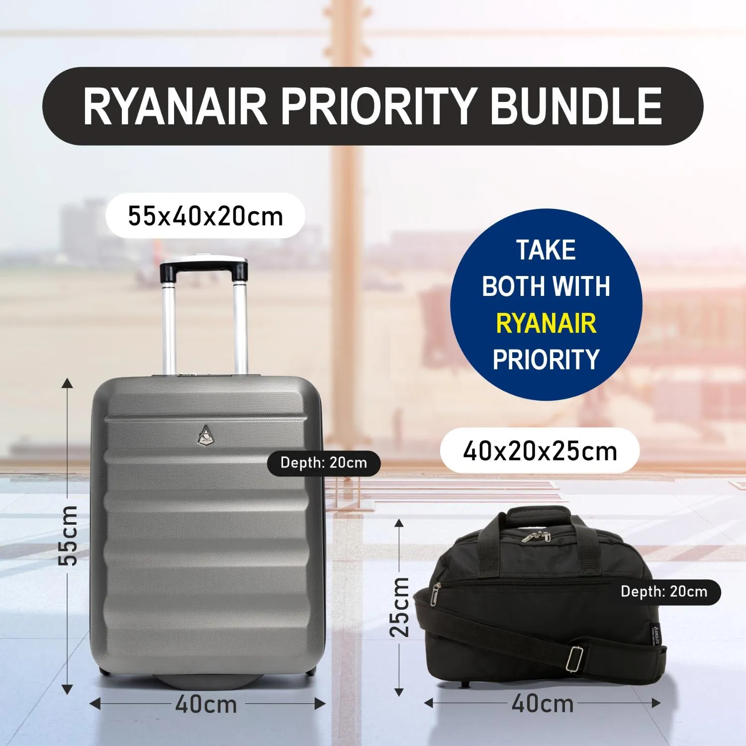 Aerolite Ryanair Maximum Bundle (55x40x20 Suitcase   40x20x25 Holdall) 2-Piece Carry On Hand Cabin Luggage Set Bundle