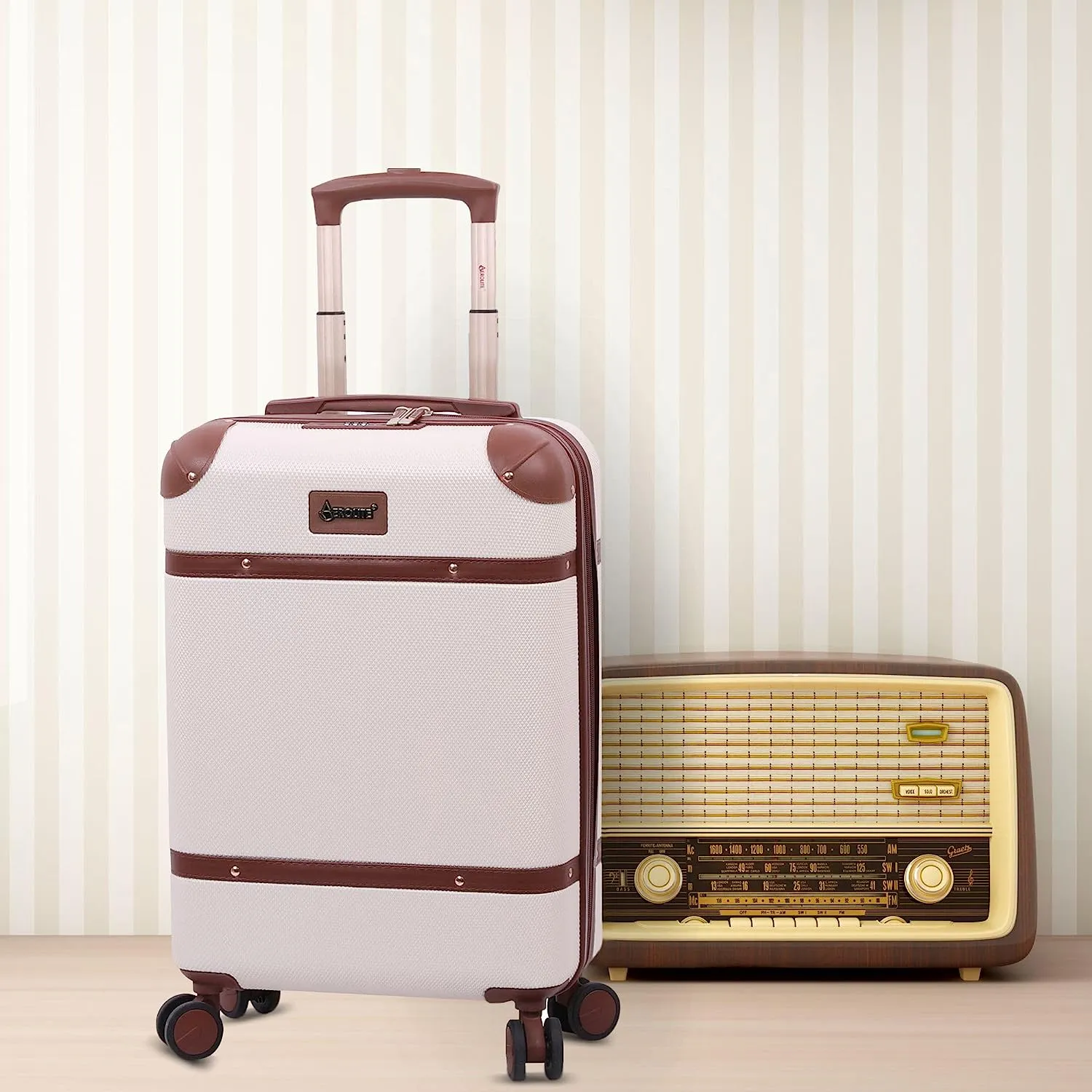 Aerolite Vintage Classic Retro Style Lightweight ABS Hard Shell Luggage With In-Built TSA Lock & Ultra Quiet Hinomoto 8-Wheels (Cabin 21", Medium 25", Large 29")