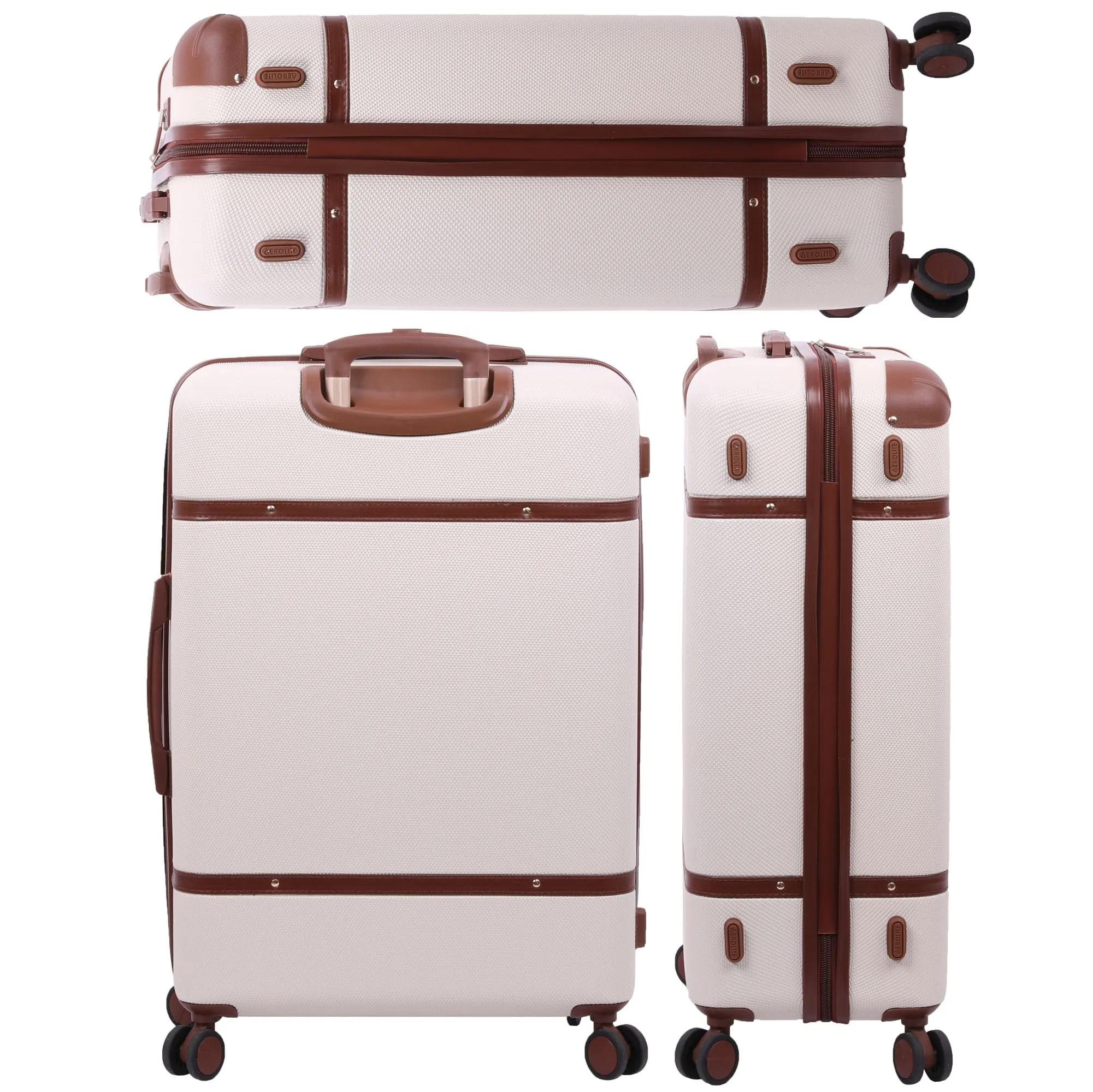 Aerolite Vintage Classic Retro Style Lightweight ABS Hard Shell Luggage With In-Built TSA Lock & Ultra Quiet Hinomoto 8-Wheels (Cabin 21", Medium 25", Large 29")
