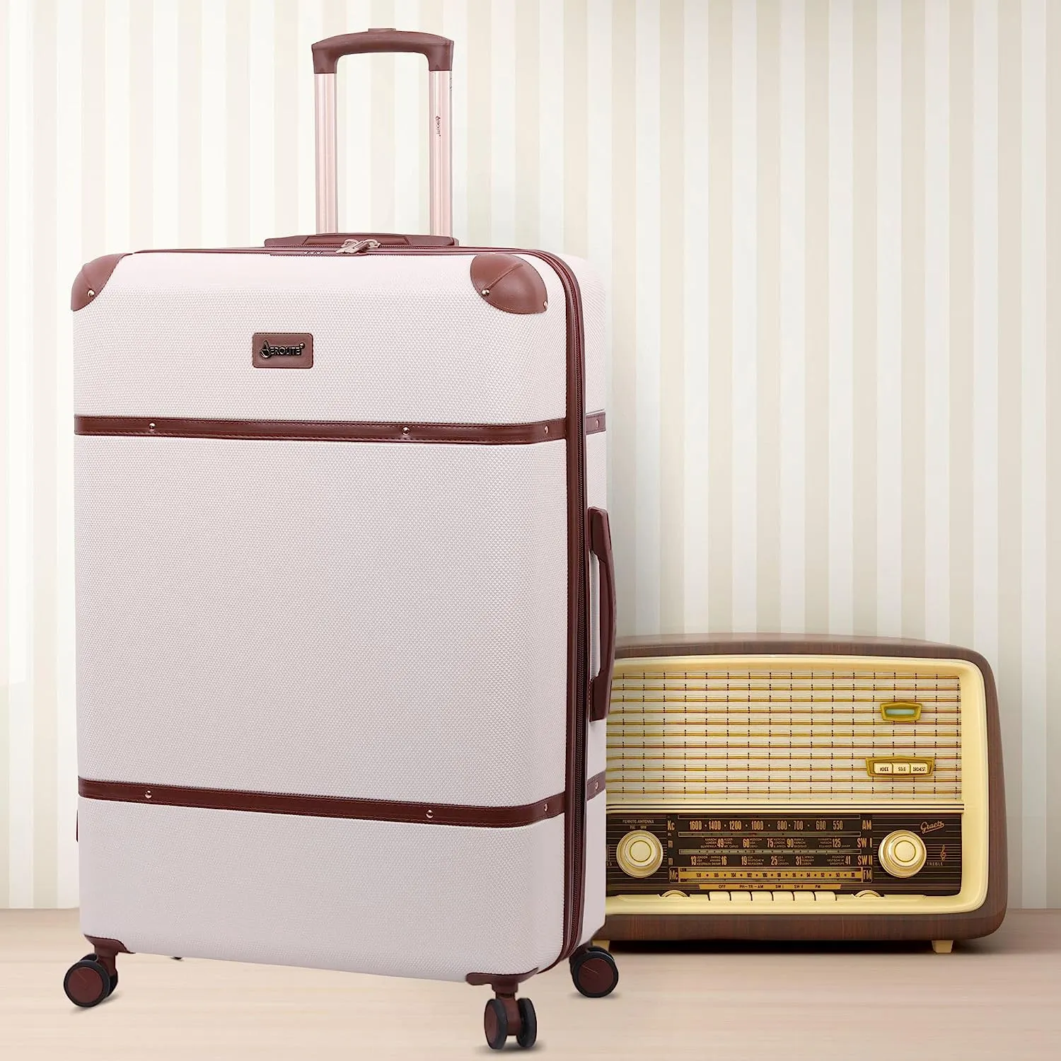 Aerolite Vintage Classic Retro Style Lightweight ABS Hard Shell Luggage With In-Built TSA Lock & Ultra Quiet Hinomoto 8-Wheels (Cabin 21", Medium 25", Large 29")