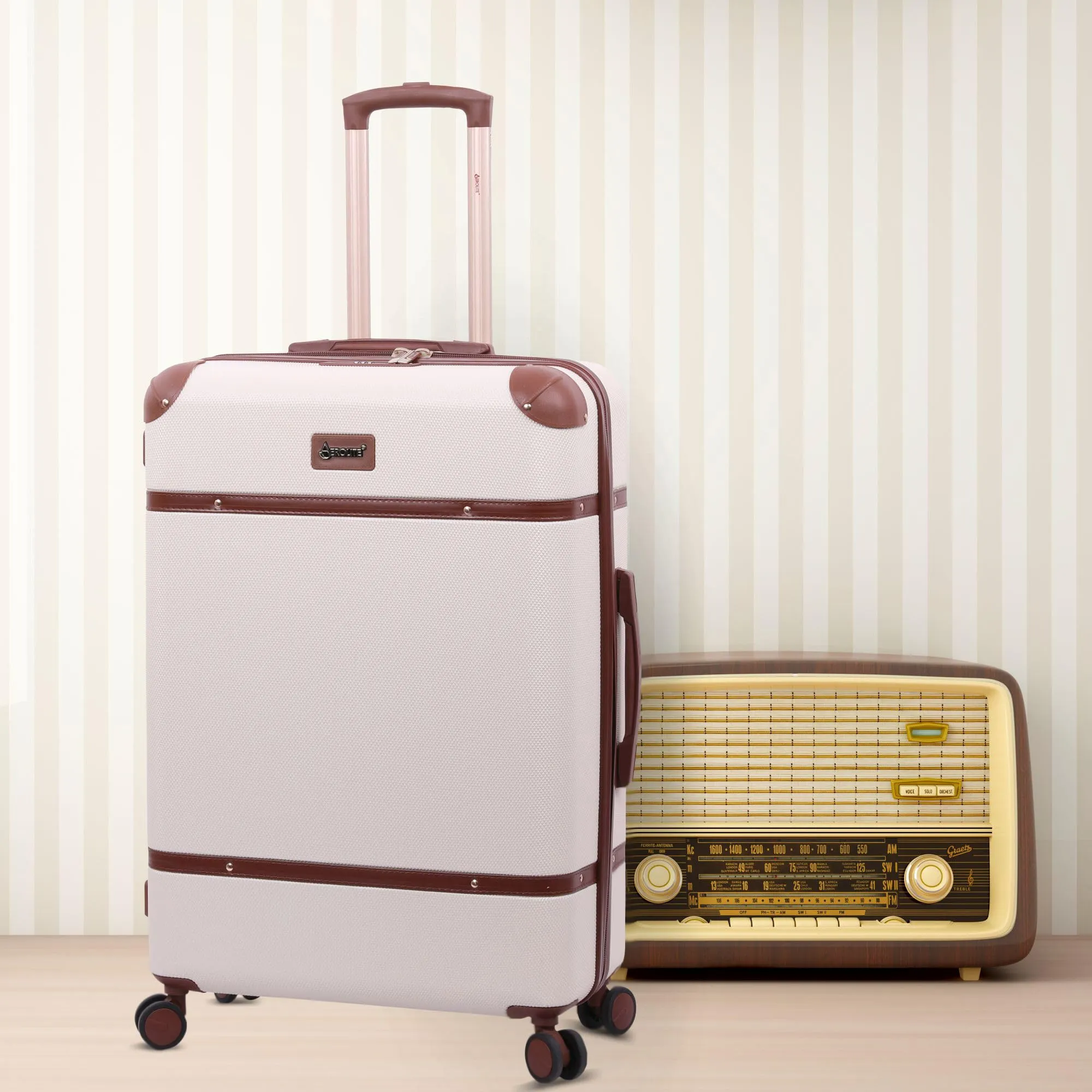 Aerolite Vintage Classic Retro Style Lightweight ABS Hard Shell Luggage With In-Built TSA Lock & Ultra Quiet Hinomoto 8-Wheels (Cabin 21", Medium 25", Large 29")