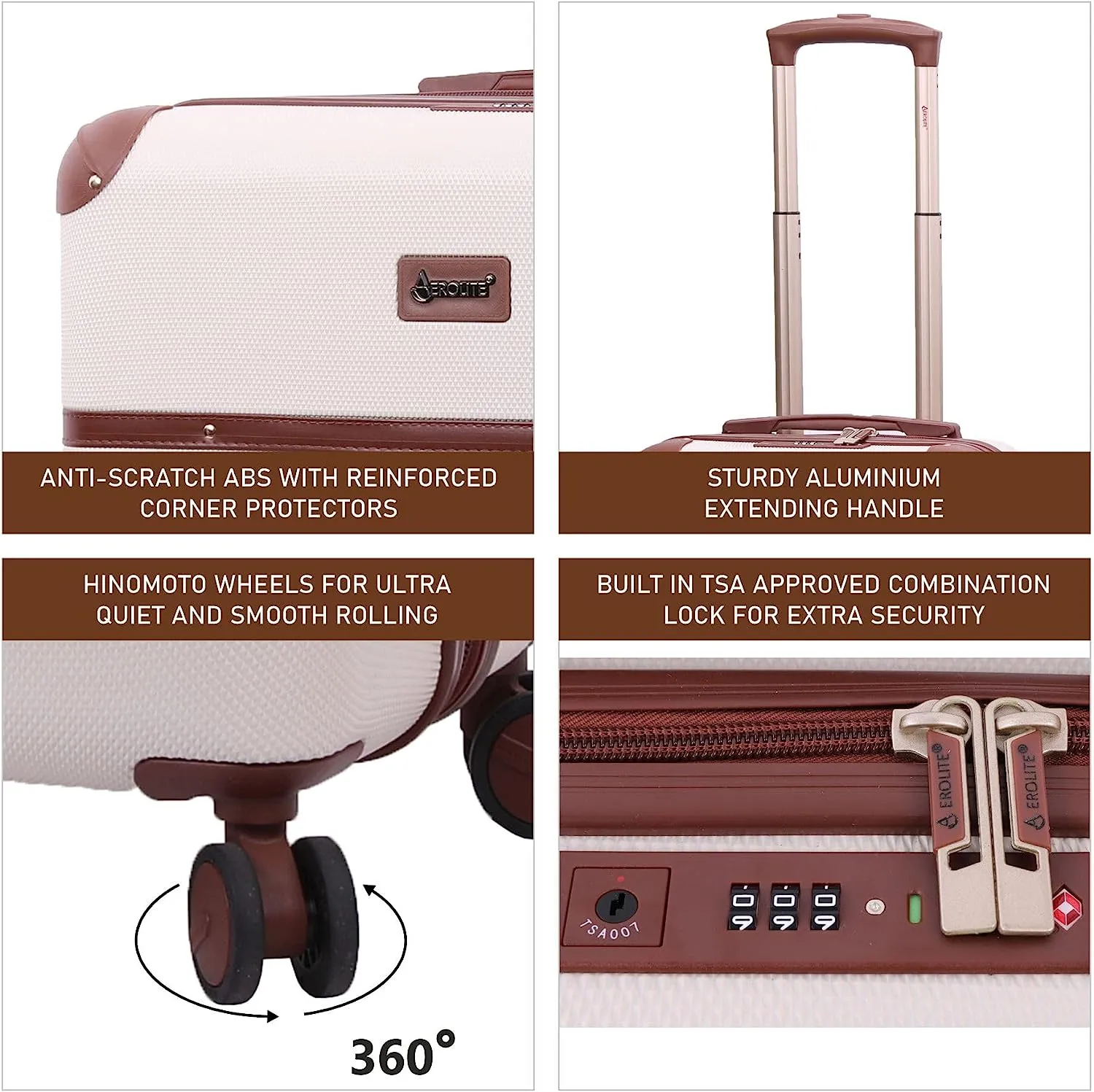 Aerolite Vintage Classic Retro Style Lightweight ABS Hard Shell Luggage With In-Built TSA Lock & Ultra Quiet Hinomoto 8-Wheels (Cabin 21", Medium 25", Large 29")