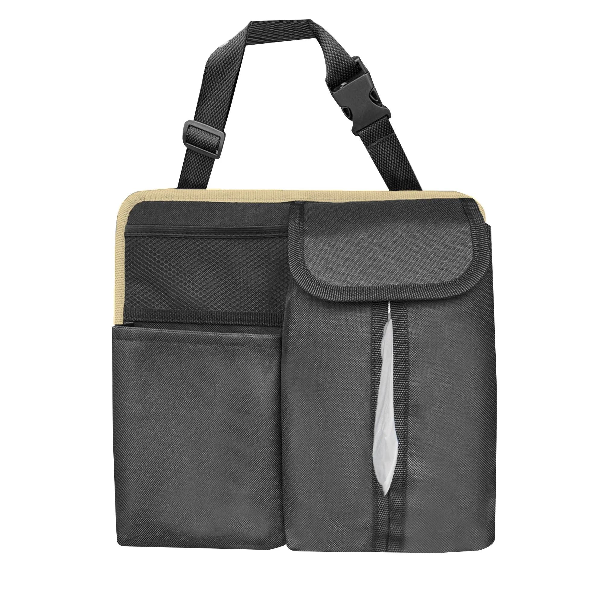 E-Z Travel Hanging Car Organizer with Tissue Dispenser Beige