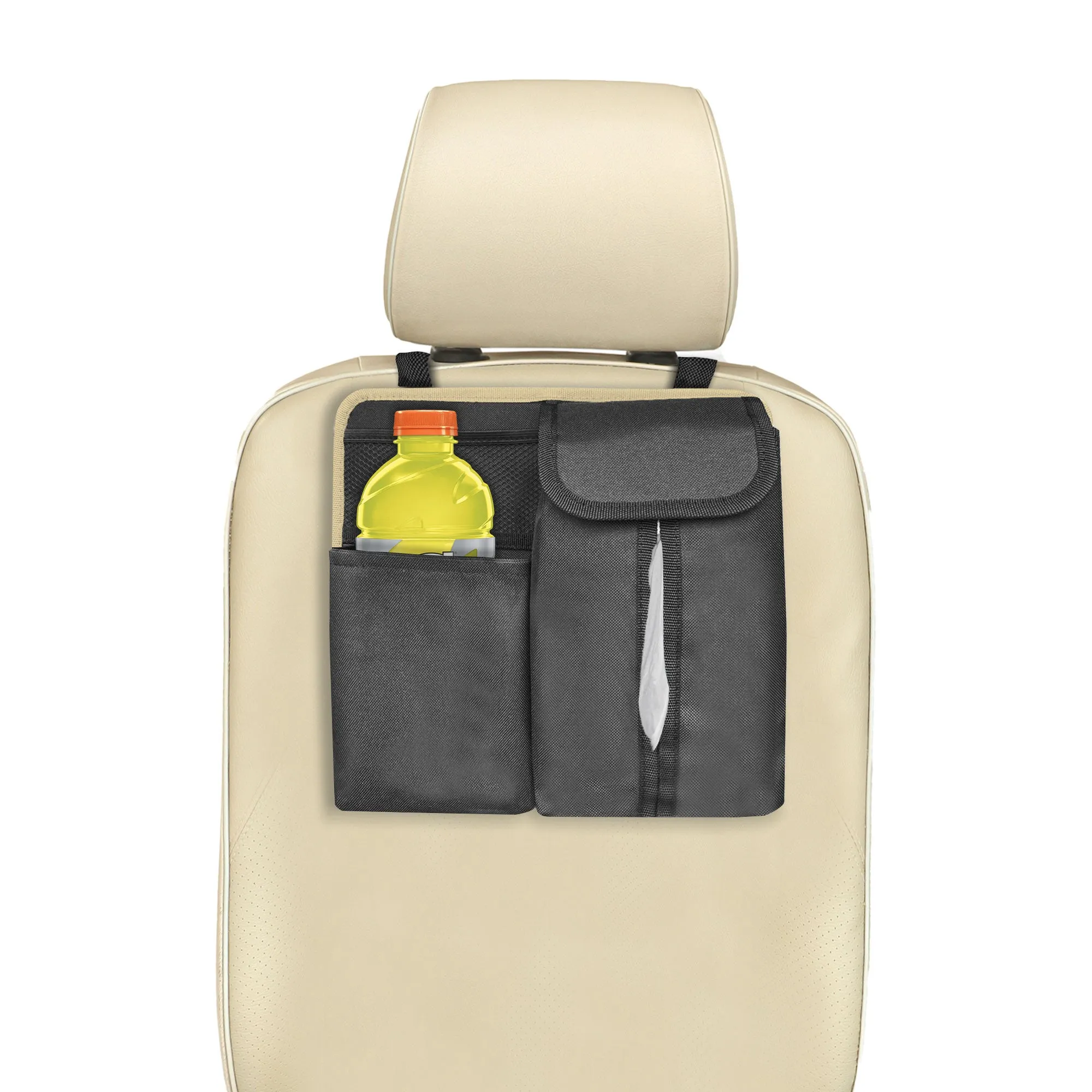 E-Z Travel Hanging Car Organizer with Tissue Dispenser Beige