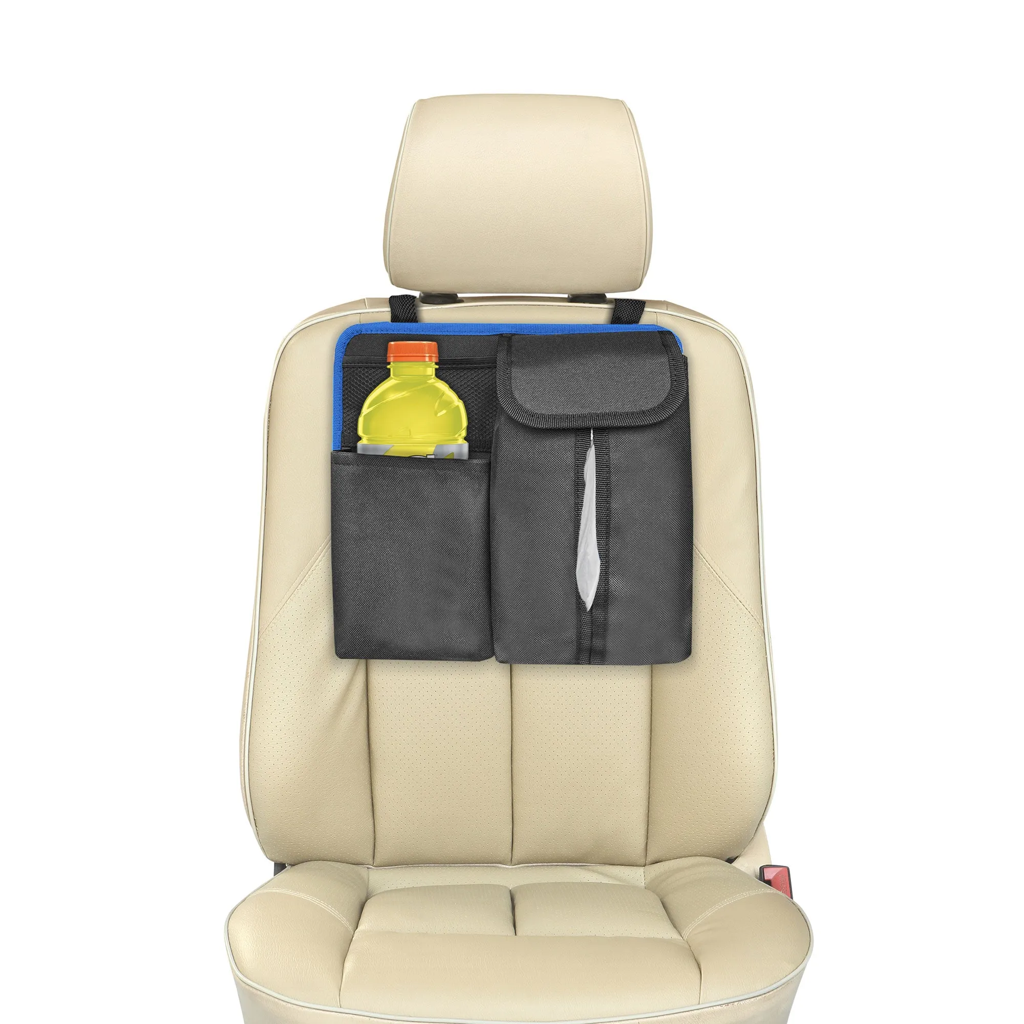 E-Z Travel Hanging Car Organizer with Tissue Dispenser Blue
