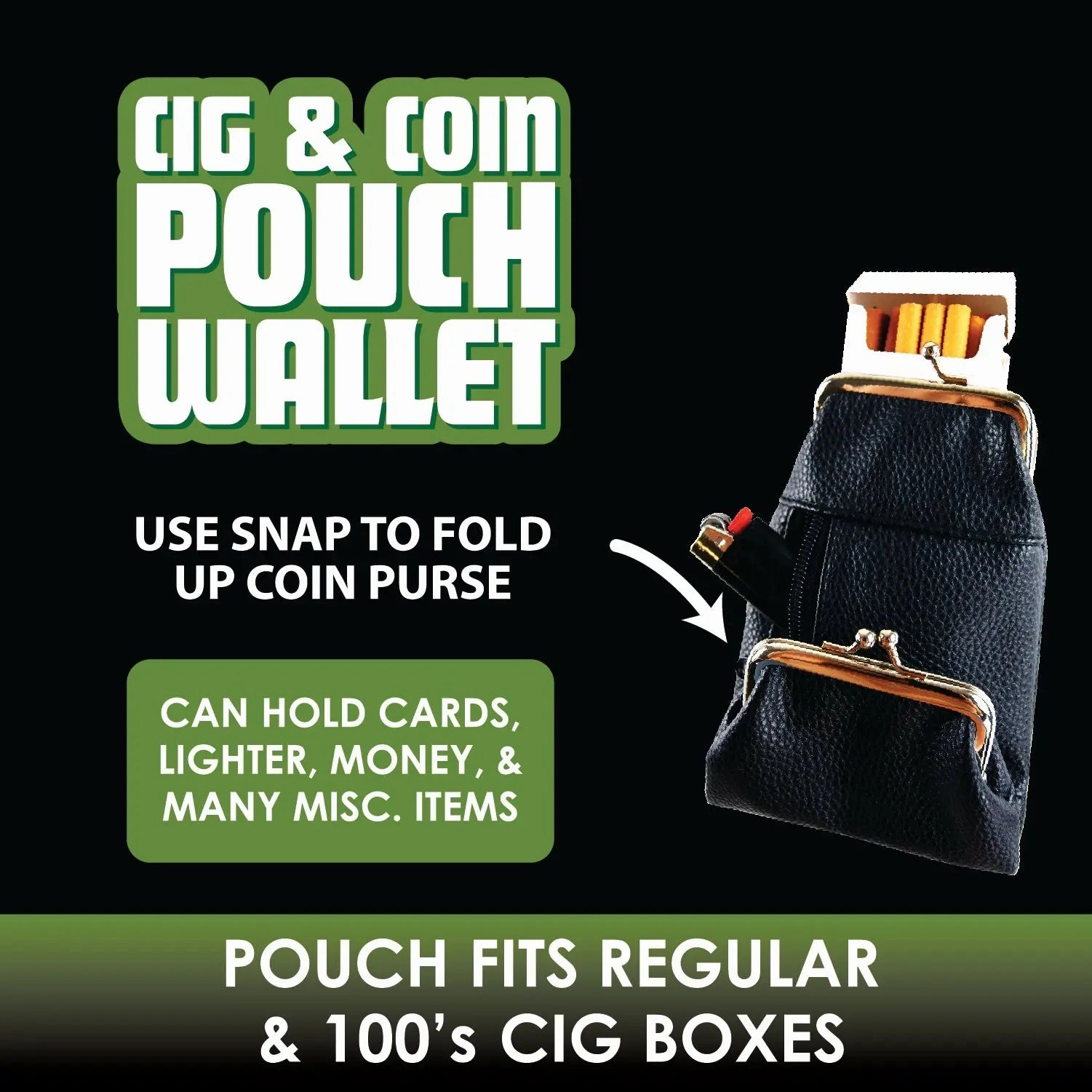 Leatherette Cigarette Pouch with Coin Wallet - 6 Pieces Per Retail Ready Display 27891