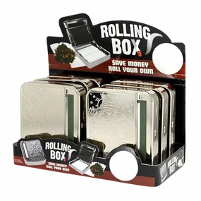 Metal Cigarette Rolling Box with Engraved Top - 6 Pieces Per Retail Ready Display 21502