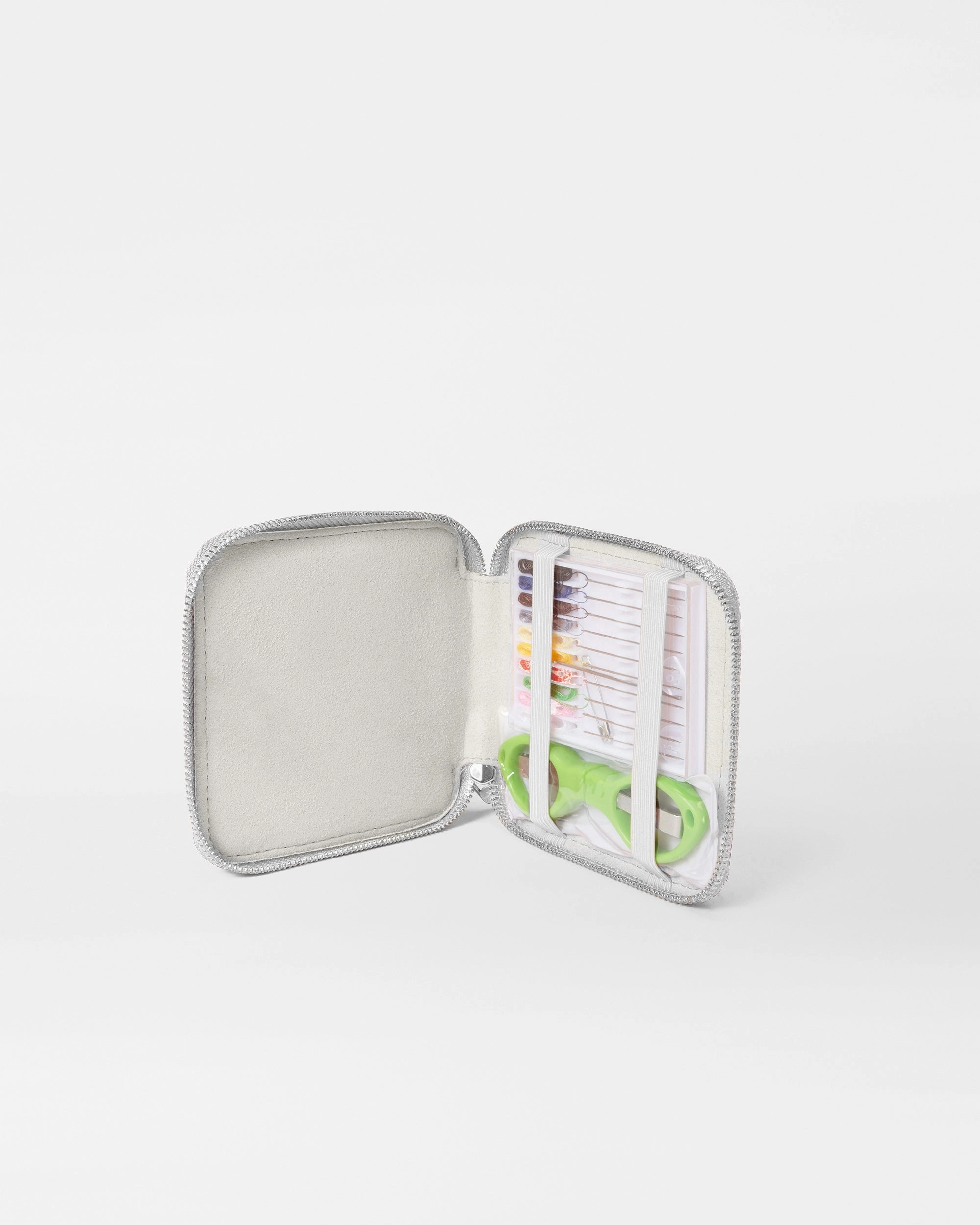 Silver Metallic Leather Travel Sewing Kit