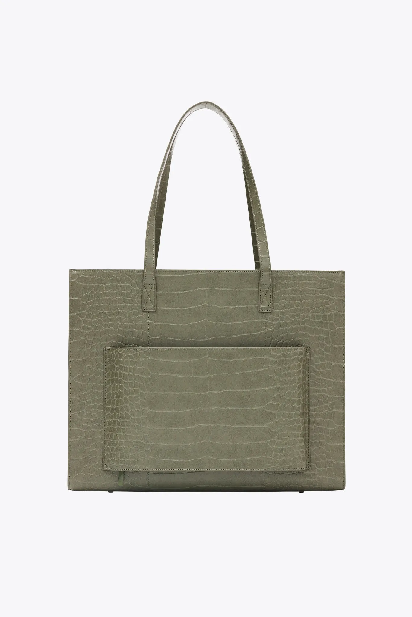 The Large Work Tote in Olive Croc