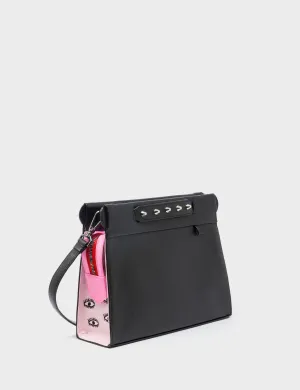 Vali Crossbody Small Parfait Pink And Black Leather Bag - All Over Eyes Embroidery