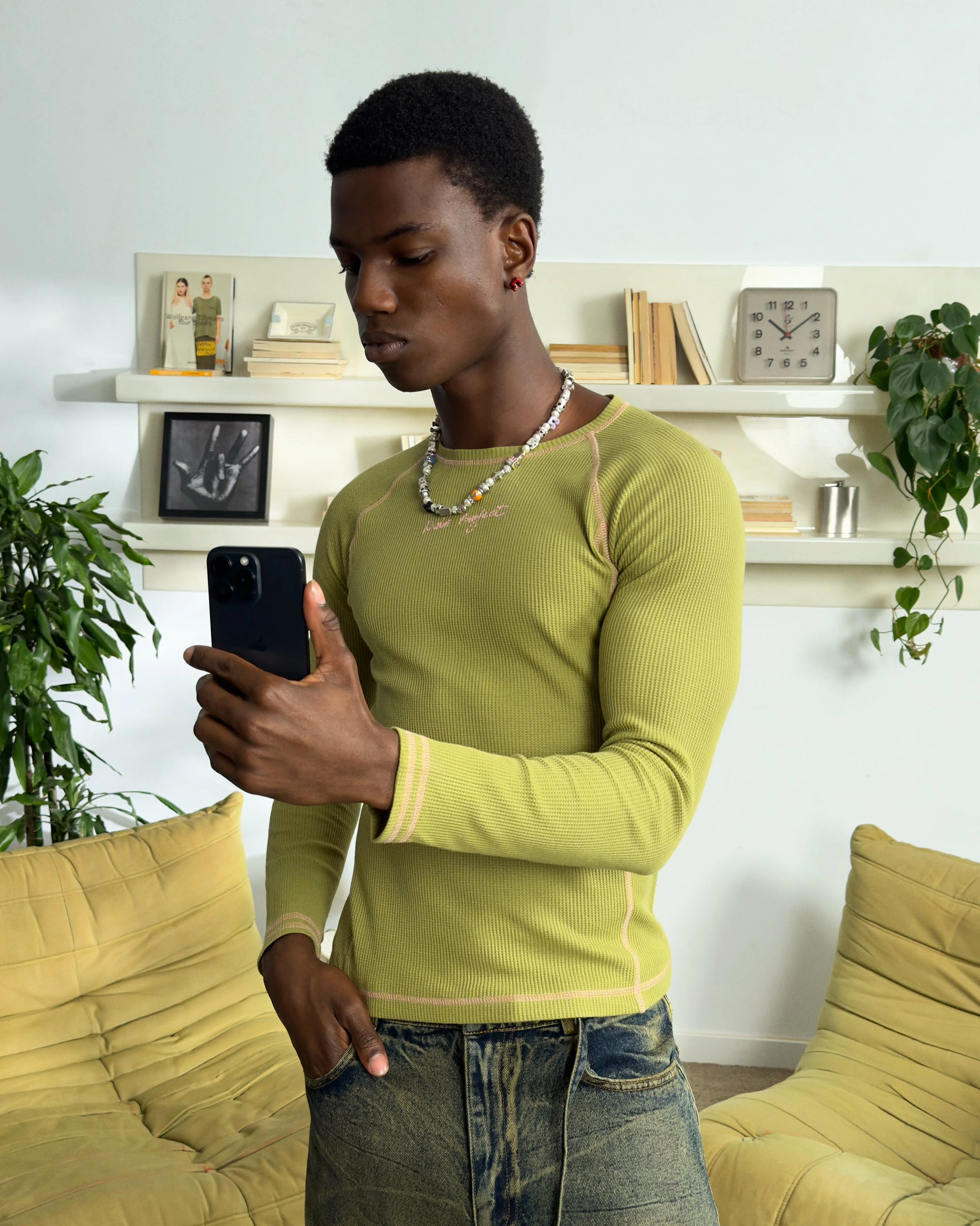 Waffle Long-Sleeve Tee 2 Pack Green/Blue
