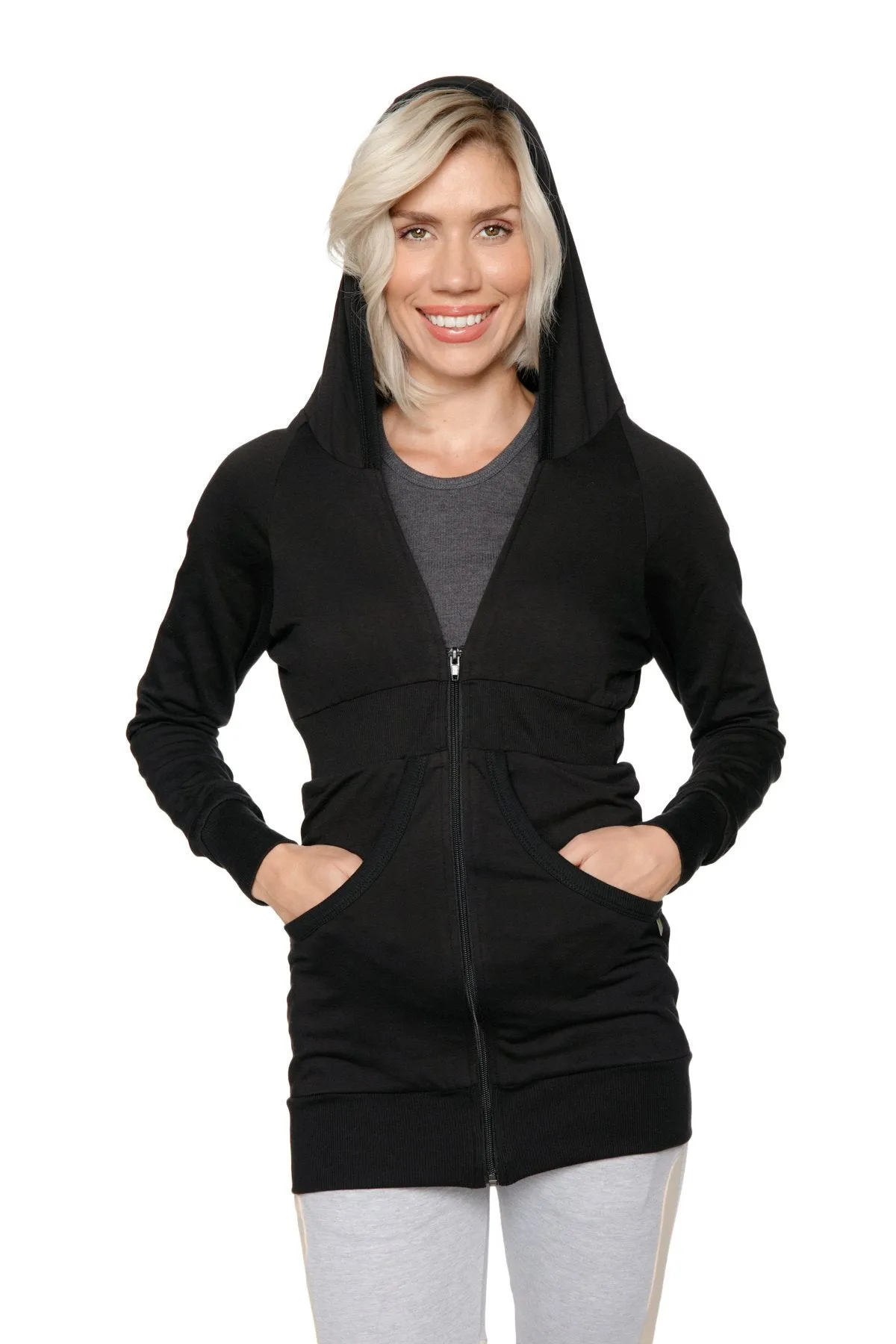 Zip-up Long Body Travel-ready Hoodie (Black)